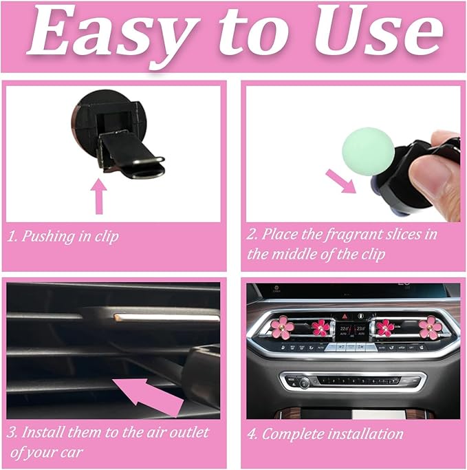 OBTANIM 6 PCS Car Air Vent Clips Colorful Daisy Flower Car Air Freshener Clip Air Conditioning Outlet Clip for Car Interior Decoration Accessories (White, Black, Red, 2 Size)