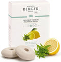 Maison Berger Luxury Car Diffuser Refill Set – Ceramic Inserts for Vent Clip Diffusers, 4-Week Passive Diffusion, Premium In-Car Fragrance Refill, Made in France (Zest of Verbena)