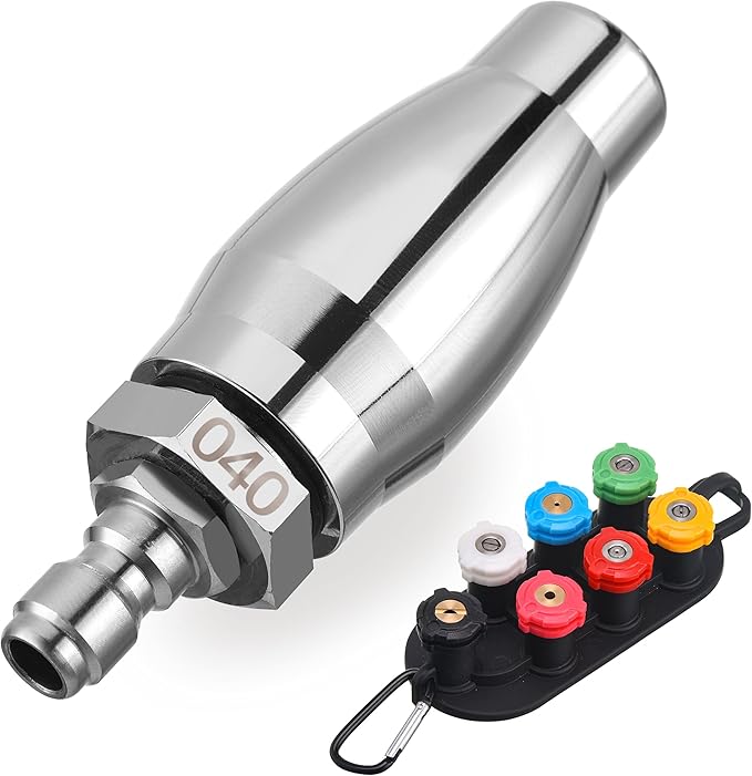 JOEJET Turbo Nozzle Pressure Washer, Rotating Pressure Washer Nozzle with 1/4" Quick Connect, 7 Spray Nozzle Tips with Nozzle Holder, 3000 PSI, Orifice 4.0