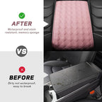 Car Armrest Cushion, 12.2"×8.3" Leather Auto Memory Foam Center Console Pad with Storage Pocket, Waterproof & Anti-Scratch Elbow Pillow Armrest Seat Box Protector, Universal Fit (Pink)