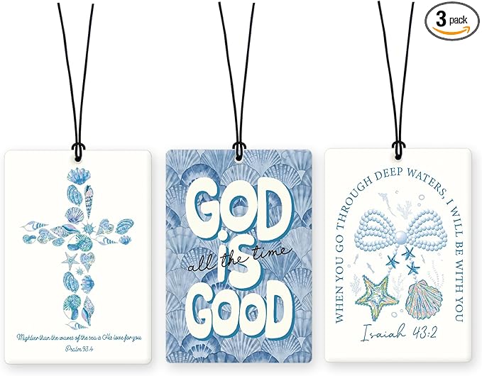 Lacama Blue Beachy Christian Car Air Freshener 3Pcs, Christian Car Accessories for Women,Coastal Bible Verse Cars Scents Air Freshener for Girls Gifts, Beach Car Accessories Interior Mirror Decor