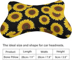 2 Pack Car Neck Pillow Compatible with Floral Black Yellow Flowers Sunflower, Softness Car Headrest Pillow for Driving with Adjustable Strap, Memory Foam and Breathable Removable Cover