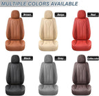 KEYOOG Car Seat Covers Full Set, 2-Seater Waterproof and Breathable Nappa Leather, Fit for Front Seats of Cars, Compatible with Airbags, Car Seat Protector Covers for Most Cars - All Brown