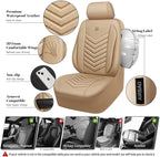 CAR PASS 3D Foam Faux Leather Car Seat Covers Full Set,Waterproof Tan Leather Seat Cover for Cars,Luxury Universal Fit Anti-Slip for SUV Truck Sedan Automotive,Armrest Airbag Compatible,All Beige