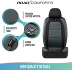 Road Comforts Car Seat Cover, Leather Car Seat Cover Full Set, Automotive Seat Covers, Airbag Compatible Universal Fit for Most Cars (Gray)