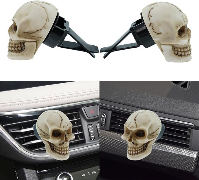 Skull Car Air Fresheners Cute Cool Funny Air Conditioning Vent Perfume Diffuser Decoration Interior Car Accessories 2 pcs