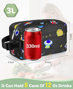 Small Insulated Snack Bag Lunch Bag for Kids Lunch Box for Women/Men, Collapsible [3L/5-Can] Reusable Lunch Bag Cooler Bag for Bottle with Handle Buckle for Work/School,Planet Astronauts