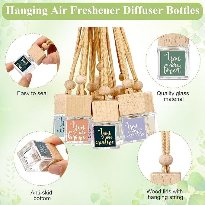30 Pcs Appreciation Gifts Bulk Empty Car Diffuser Air Freshener Hanging Ornament Glass Essential Oil Diffuser Inspirational Gift for Teacher Employee Staff Nurse