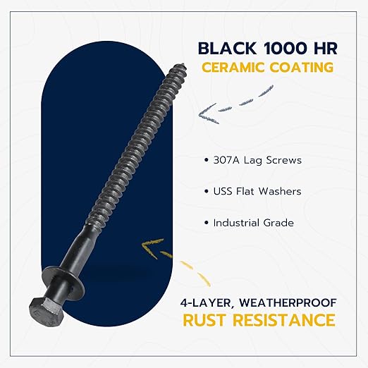 3/8 x 6 (50 Pack) Lag Screw Kit, 50 Screws and 50 Washers, Ceramic Black Ruspert Coating for Exterior Use, Meets ASTM A307 and ASME B18.2.1, Industrial/Commerical Grade by Makers Bolt