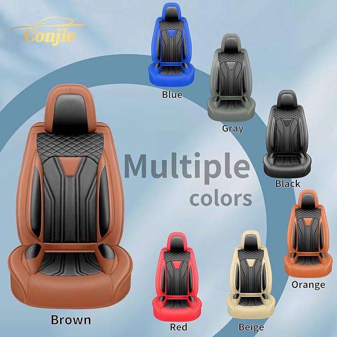 Fit Leaf Car Seat Covers Compatible with Nissan Leaf 2012-2025 2026 - Full Set Premium Leather， Waterproof Breathable， All-Weather Seat Cushion Protecto&Airbag Compatible（Brown & Black