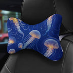 Car Seat Head & Neck Rest Pillow - Auto Headrest Bone Shape Pillow Cushion Soft and Comfortable for Travel, 2 Piece Compatible with Underwater Blue Jellyfish