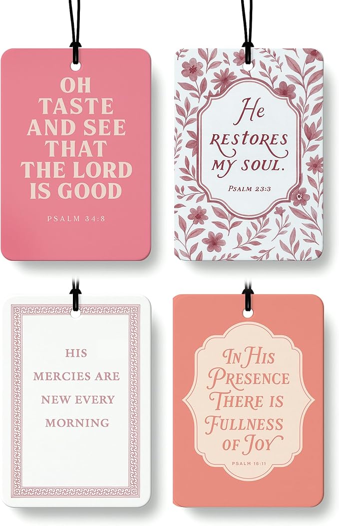 Inspirational Christian Car Air Freshener 4 Pcs Coconut Scented, Christian Car Accessories Mirror Decor for Women, Boho Floral Religious Hanging Air Freshener for Cars Closet Drawer Books