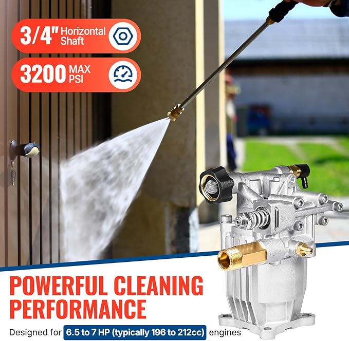 YAMATIC 3/4" Shaft Horizontal Pressure Washer Pump 3200 PSI @ 2.5 GPM Replacement Pump for Power Washer Compatible with Homelite, Troybilt, Simpson, Honda gc190 AR rmv 2.5g30 and More