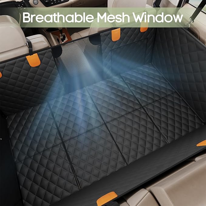 Dog Car Seat Cover for Back Seat, Hard Bottom Back Seat Extender Supports 400lbs, Waterproof Rear Seat Pet Cover, Dog Hammock with Mesh Window for Car SUV and Trucks
