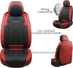 Leather Car Seat Covers,Car Seat Protector Waterproof,Seat Covers Full Set, Car Seat Protectors 5 Seats,Automotive Seat Covers Fit Most Cars Wine Red