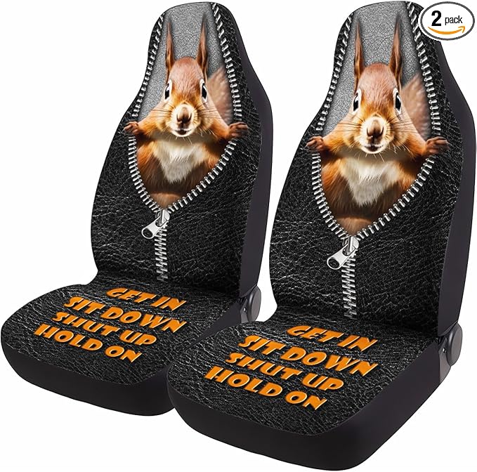 GENANY Funny Squirrel Car Seat Covers Set of 2, Breathable Front Seat Covers for Truck Sedan SUV, Vacation Movie Car Accessories, Christmas Squirrel Gift for Women Men