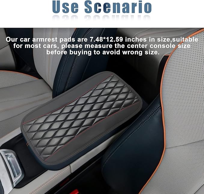 Car Center Console Cover, Universal Leather Waterproof Armrest Seat Box Cover Protector, Comfortable Car Decor Accessories Fit for Most Cars, Vehicles, SUVs-Black