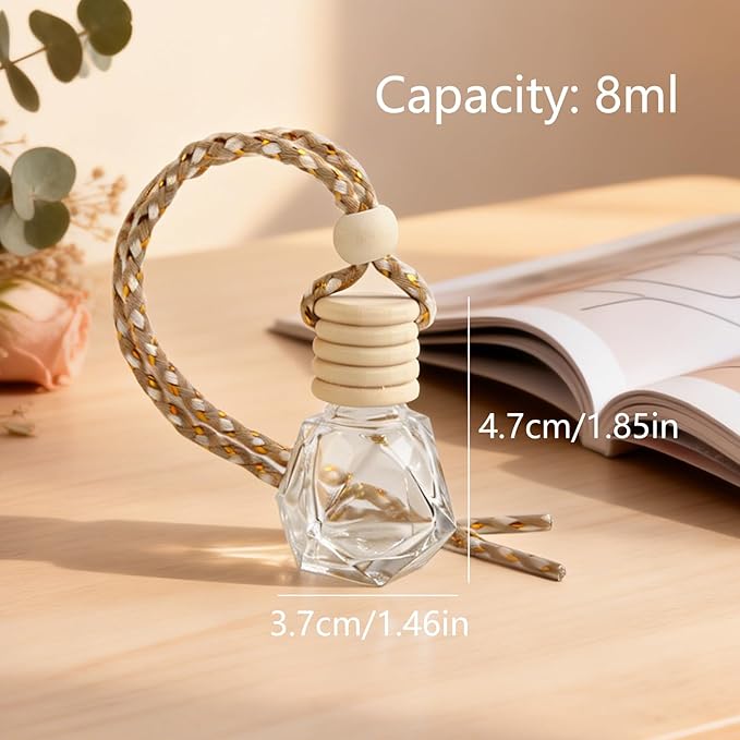 15 Sets Car Air Freshener Hanging Diffusers with Empty Glass Perfume Bottles Essential Oil Fragrance Pendants Instruction Cards Organza Storage Bags for Vehicle Home Closet (Diamond)