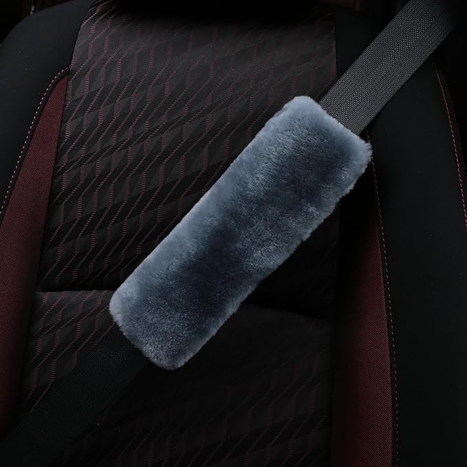 Soft & Cozy Australian Sheepskin Car Seat Belt Covers,2 Pack Fluffy Seatbelt Pads, Genunie Sheepskin Fur Shoulder Straps Cushions for Adults Kids Women and Men (Blue Grey)
