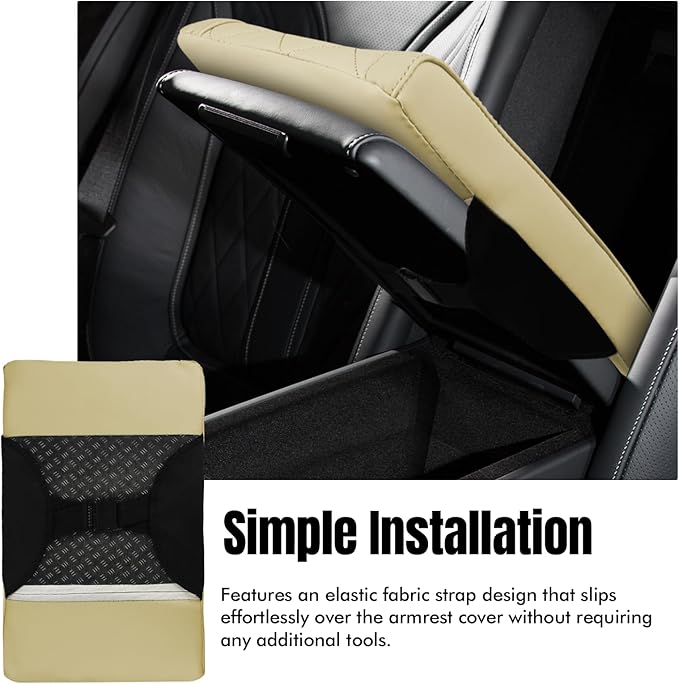 Hovom Car Center Console Armrest Pillow, 12.6"×7.87"×1.97" Leather Arm Rest Cover for Cars, Soft Comfortable Auto Armrest Cushion Pad, Vehicle Middle Console Cover, Car Accessories (Beige)