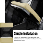 Hovom Car Center Console Armrest Pillow, 12.6"×7.87"×1.97" Leather Arm Rest Cover for Cars, Soft Comfortable Auto Armrest Cushion Pad, Vehicle Middle Console Cover, Car Accessories (Beige)