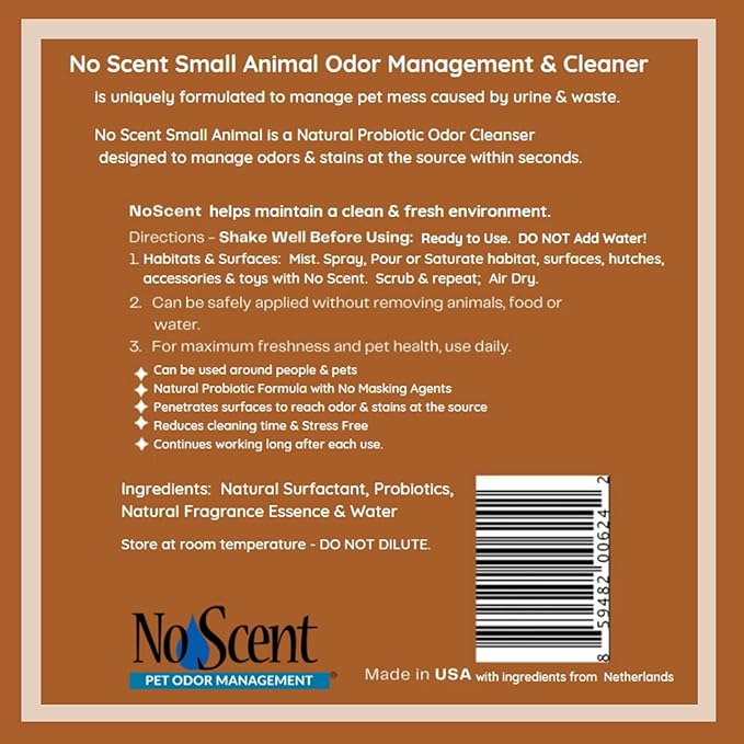 No Scent Small Animal Guinea Pig Cage Cleaner | Hamster & Rabbit Habitat Pet Odor Spray (2 Fl Oz / 59 mL)