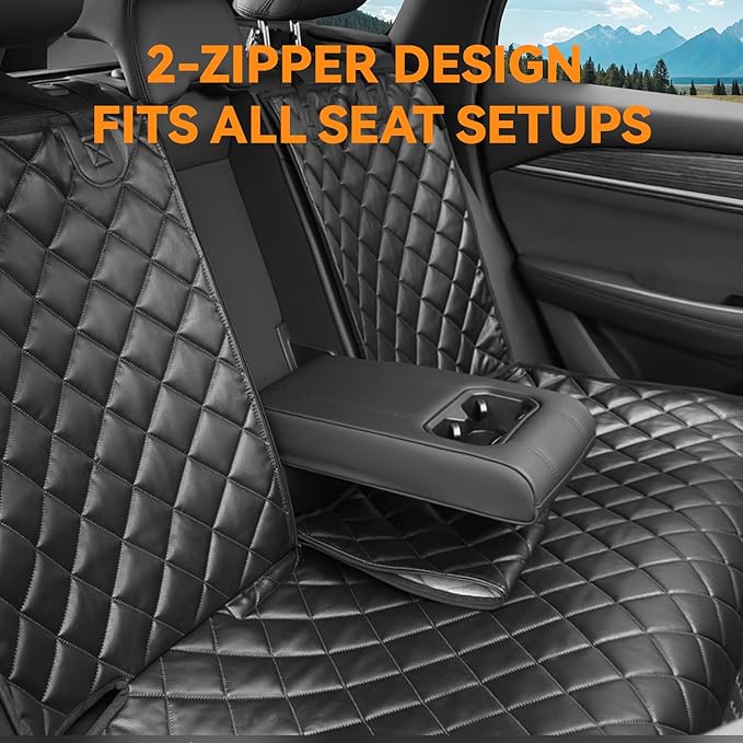 Dog Car Seat Cover for Back Seat, Waterproof Back Seat Covers for Dogs, PU Leather Nonslip Bench Car Seat Protector Universal Fit Most Vehicles,SUVs,Small Trucks（Black,Standard）