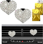 2 PCS Bling Car Air Vent Clip, Crystal Heart Car Air Fresheners Diffuser Vent Clip, Rhinestone Air Conditioning Outlet Clip For Women Girls, Interior Decor Car Accessories (Heart, White)