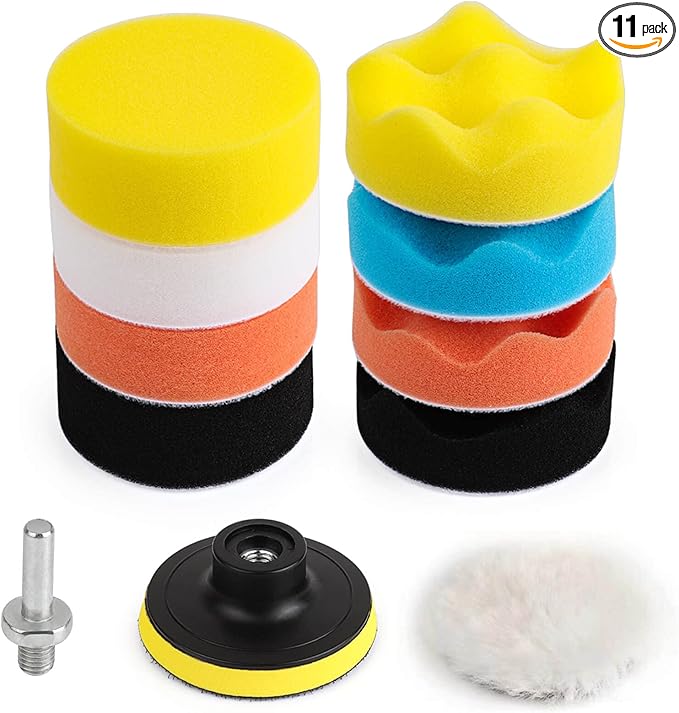 3 Inch Drill Buffing Pad, 11 Pcs Car Foam Polishing Pads Kit, Drill Buffer Polisher Attachment Buffing Kit for Car Polishing, Waxing, Sealing Glaze