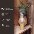 Waterless Essential Oil Diffuser, 7 Colors LED Light, Battery Powered Mini Scent Air Machine, Aromatherapy Mist Diffuser for Home Room Car Office (Gold)
