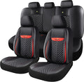 PU Leather Car Seat Covers Full Set – Waterproof seat Cover for Cars，3D Foam Support Automotive seat Covers ，Airbag Compatible, Universal Fit for Cars SUVs Trucks Sedans（Black/Red）