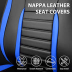 CAR PASS Nappa Leather Car Seat Covers Front Seats, Luxury Seat Protector for Cars, Waterproof Anti-Slip Seat Cushion Airbag Compatible Universal for SUV Pick-up Truck Automotive Vehicle,Black Blue