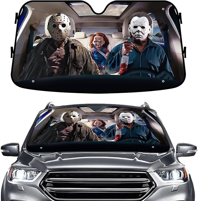 GENANY Horror Movie Character Windshield Sun Shade for Car SUV Truck (69x35 inches), Sun Shade Windshield, Shades for Front Windows, Sunshade for Car Windshield, Protector Blocks UV