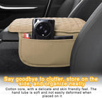 Mandark Car Center Console Cover, Microfiber Leather Vehicle Armrest Protector Cushion with 2 Storage Bags, Auto Interior Arm Rest Seat Box Pad Accessories, Universal for SUV, Sedan, Truck (Beige)