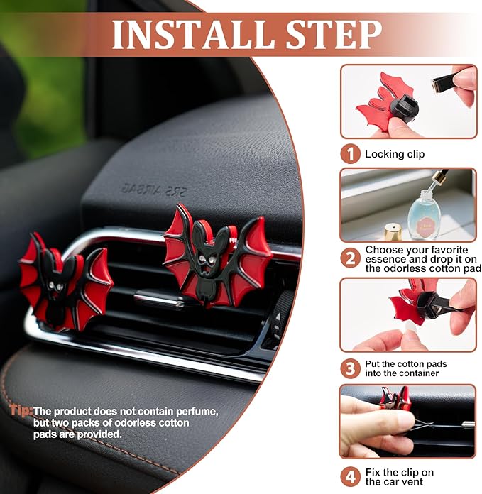 Cute Bat Air Freshener Vent Clip, 2PCS Car Vent Clips Decor, Air Diffuser Clips, Bat Car Interior Decor Accessories For Gifts