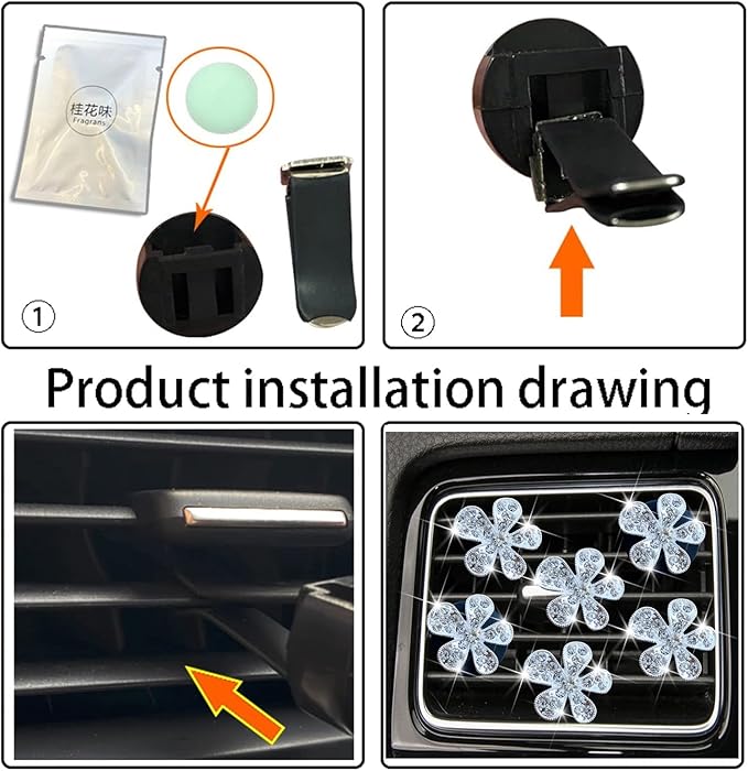 6 Pcs Black Daisy Air Vent Clips, Cute Flower Car Air Fresheners Vents Clips Diamond Vent Clip Car Interior Decor Charm Bling Accessories Decoration for Women (silvery, 2)
