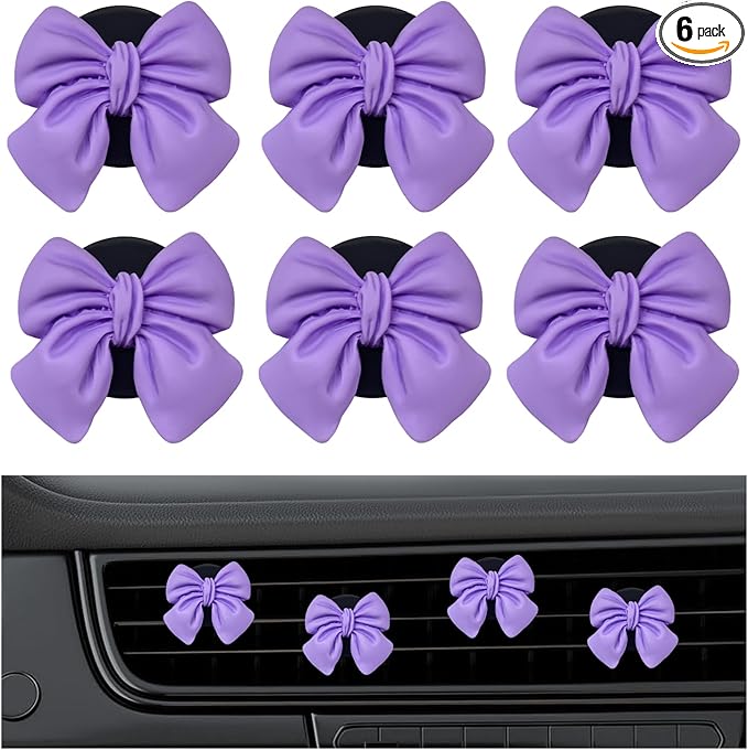 6 PCS Bow Car Air Freshener, Cute Bow Automotive Scent Air Fresheners Vent Clips, Coquette Vehicle Outlet Perfume Diffusers Interior Aesthetic Decorations for Women Girls (Purple)