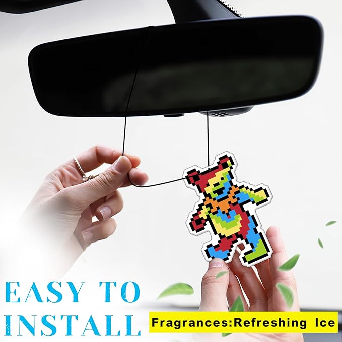 Pixel Dancing Bear Rock Car Air Freshener Card Pendant（8Pack Fresh Ice Scent） Gifts Rock Band Music Merch Party Supplies Room Decor Accessories for Hanging Rearview Car Interior