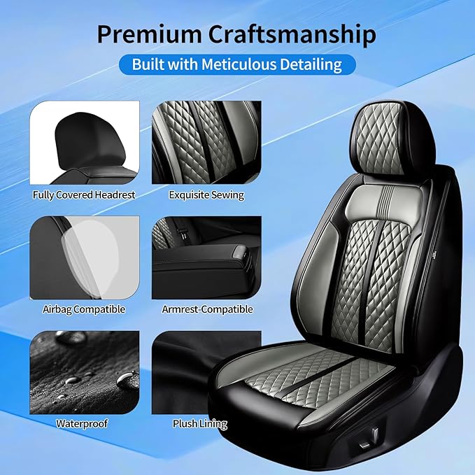 Fit Mazda 6 Car Seat Covers for Select Mazda 6 2007-2021 - Premium Full Coverage Leather, Airbag Compatible, Luxury Waterproof All Weather Seat Cushion Protector, Full Set, Black+Gray