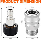 2 PCS Pressure Washer Quick Connect Adapter Set, M22 14mm(5.5in) Swivel to 3/8in Quick Connect Socket & Plug, Max Pressure 5000PSI