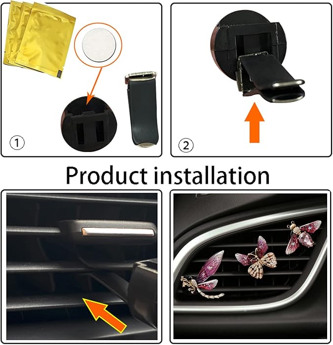 Bee Butterfly Dragonfly Car Aromatherapy Diffusers - 3 Pcs Air Fresheners Vent Clips for Car Decoration & Interior Decor (Blue)