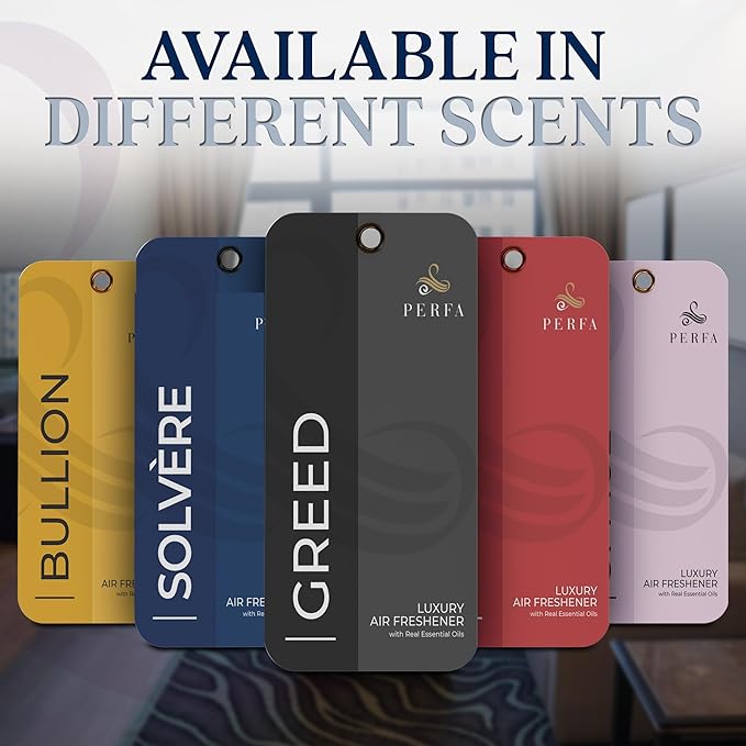 9PCS Solvère Disposable Air Fresheners for Men | Long Lasting Car Air Freshener Fragrance | Lasts for 2 Weeks | Strong Car Perfume with Odour Eliminating Technology | Solvère by Perfa