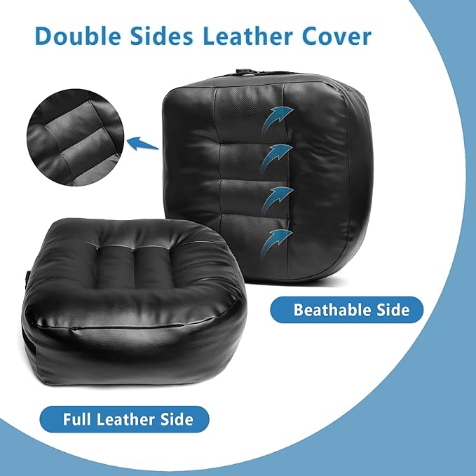 YOUFI Super Thicken Leather Car Seat Cushion for Adults - Portable Angle Lift Seat Pad with Breathable Cover, Handle, and Buckle - Ideal for Trucks, SUVs, and Office Chairs(Black)