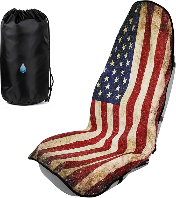 American Flag Car Seat Towel Protector (1-Pack), Waterproof Sweat-Proof Non-Slip Cover for SUV, Truck & Sedan, Patriotic Seat Mat for Gym & Beach, Washable & Easy Install, Ideal Celebration Gift