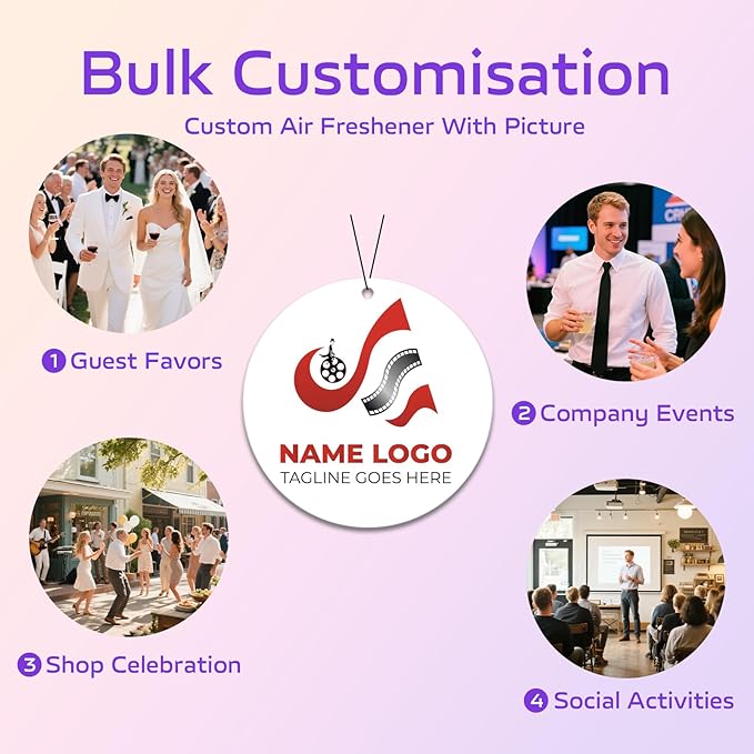 HINFKA 10-1000 Pcs Custom Air Fresheners with Picture – Personalized Double-Sided Photo or Logo Bulk Air Freshener, Customized Gifts for Corporate and Business Branding