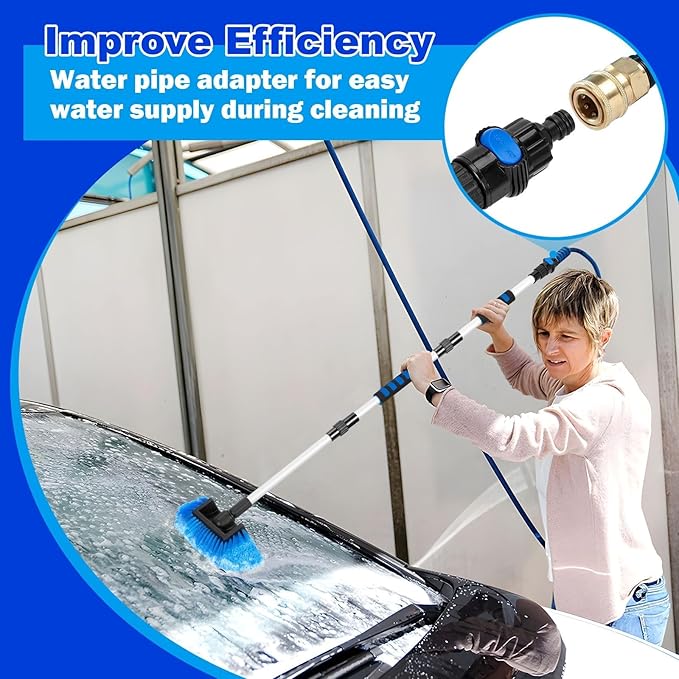 Car Cleaning Kit,62'' Car Wash Brush with Long Handle,Complete Car Cleaning Brush Kit Microfiber Cleaning Head & Extra-Thick Aluminum Extension Pole for Car, Truck, SUV, RV