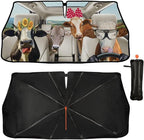 CHILLTEK Funny Animal Car Windshield Sun Shade, Cute Cow Car Sun Shade, Block UV Rays Heat Foldable Windshield Umbrella Sun Visor Protector - Keep Vehicle Cool for Cars SUV