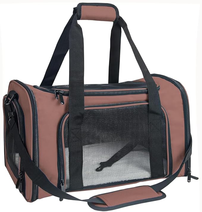 Soft Sided Carrier for Small Medium Cats Dogs,Removable Pad Collapsible Travel Pet Carrier Large Brown
