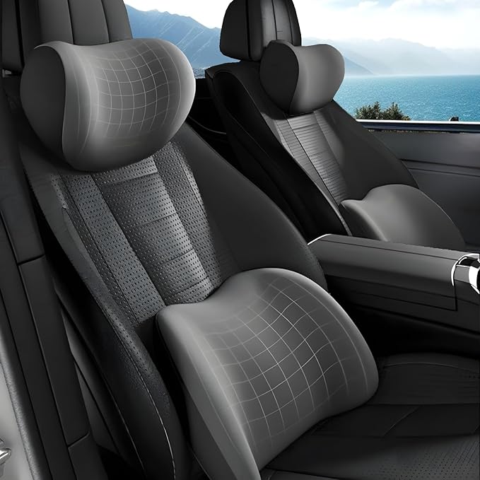 Car Headrest & Lumbar Support Cushion, Car Headrest and Lumbar Support, Ergonomic Car Seat Headrest & Lumbar Cushion, Car Head Rest and Lumbar Pillow Set for Neck Back Pain Relief (Coffee)