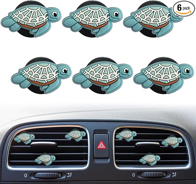 Cute Turtle Air Vent Clips, 6 Pcs Turtle Car Air Fresheners Vent Clips Car Diffuser Vent Clip Car Decoration Interior Decor Accessories for Women(Ocean, Lemon,Jasmine,Cologne Flavor)